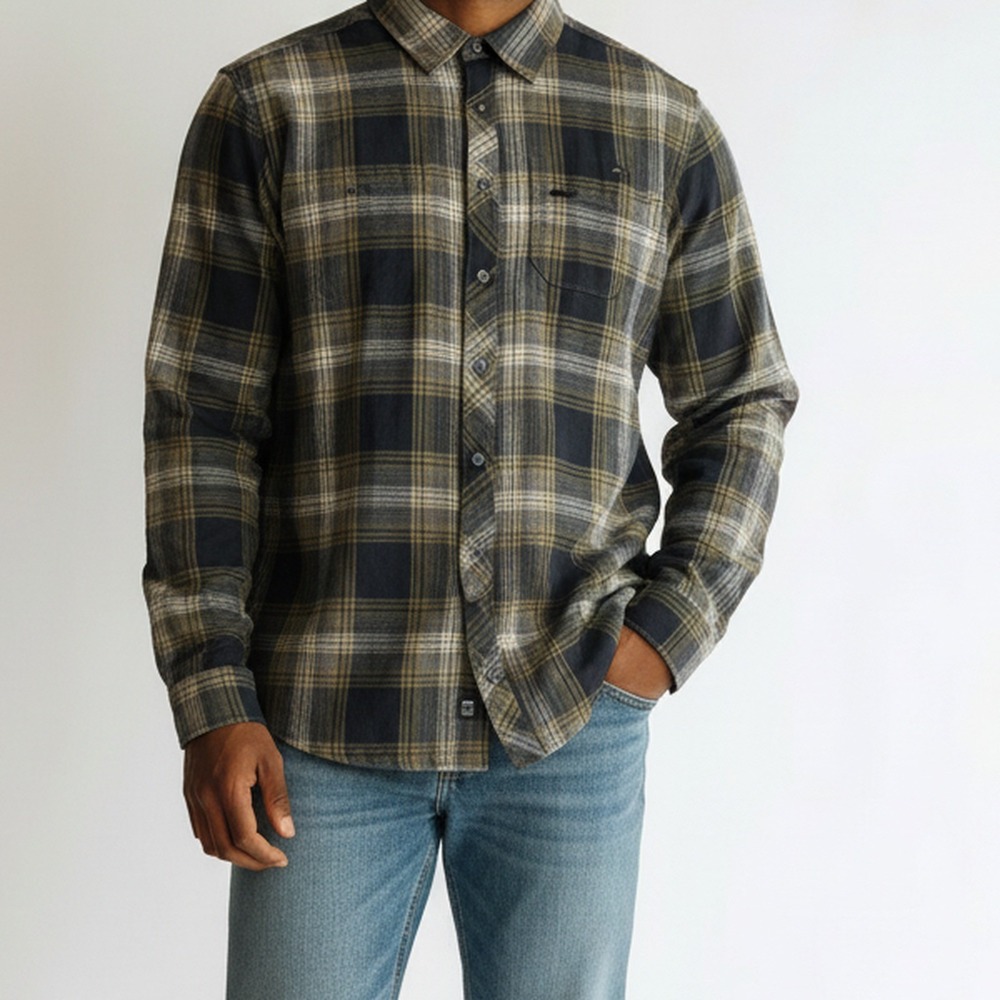 Billabong NWT Coastline Wave Washed Flannel Shirt Black Khaki Plaid Mens S